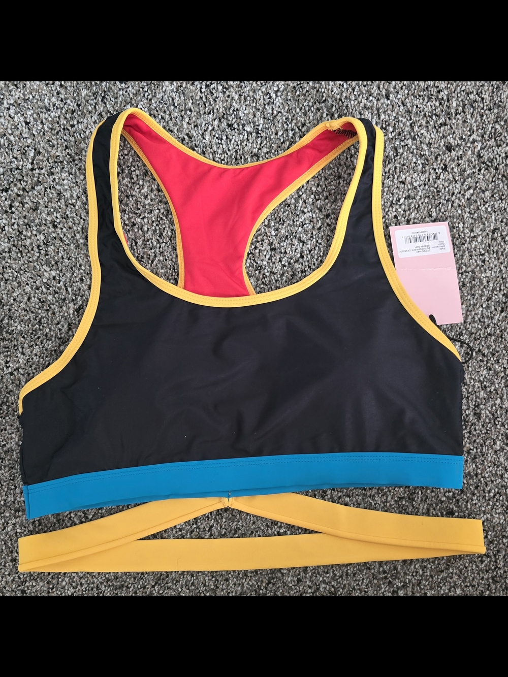 Juicy Couture Sports Bra Bikini Top Red/Blk Colorblock Large NWT